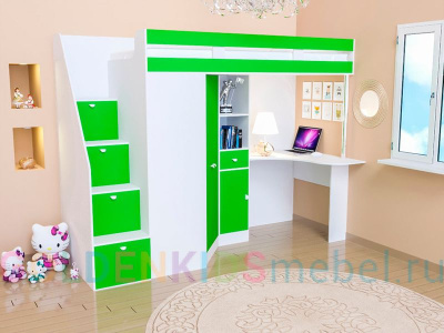 КРОВАТЬ-ЧЕРДАК GOLDEN KIDS 6 (СО ШКАФОМ И РАБОЧИМ МЕСТОМ)