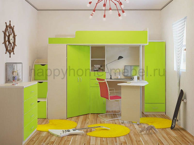КРОВАТЬ-ЧЕРДАК BAMBINI 1 + ЛЕСТНИЦА BL + КОМОД BK-4 + ШКАФ BS1