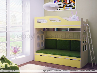 ДВУХЪЯРУСНАЯ КРОВАТЬ С ДИВАНОМ HAPPY KIDS SOFT - 7М