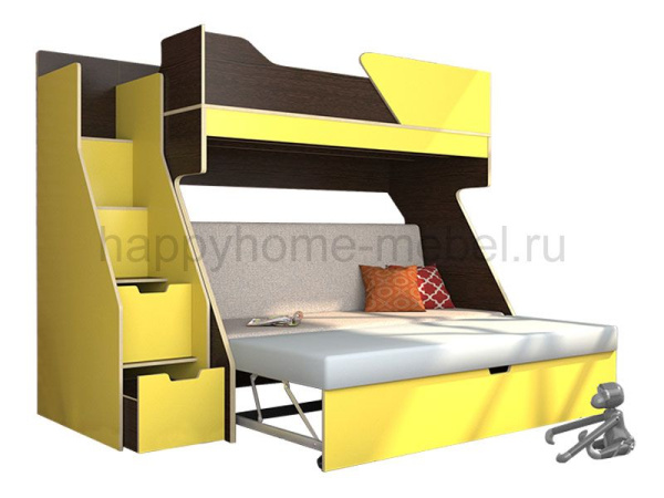 Двухъярусная кровать-чердак с диваном Happy kids Star A