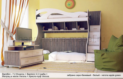ДВУХЪЯРУСНАЯ КРОВАТЬ BAMBINI DIVANNO 7.2 + ТУМБА 3.3 + МАТРАС