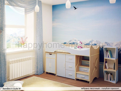 КРОВАТЬ-ЧЕРДАК BAMBINI 9 SUITE M (ЛЕСТНИЦА СПРАВА, КОРПУС ФРАНЦУЗСКИЙ ОРЕХ/ФАСАД ОРАНЖЕВЫЙ)