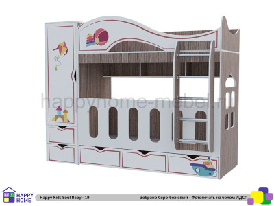 ДВУХЪЯРУСНАЯ КРОВАТЬ HAPPY KIDS SOUL BABY-19 160Х70