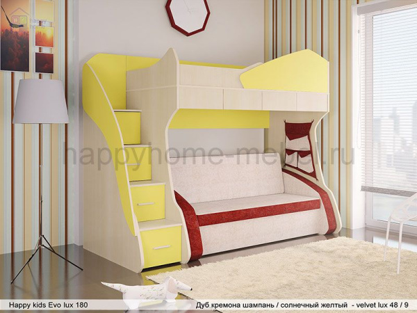 Кровать-чердак с диваном Happy kids Evo Lux 180