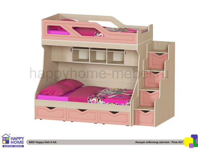 ДВУХЪЯРУСНАЯ КРОВАТЬ HAPPY KIDS K-6А МДФ SIDE-3 180