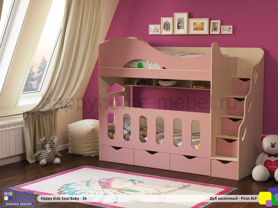 ДЕТСКАЯ ДВУХЪЯРУСНАЯ КРОВАТЬ С БОРТИКАМИ HAPPY KIDS SOUL BABY-26 МДФ 170Х80