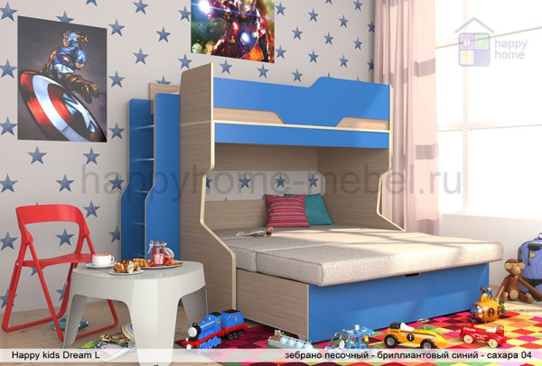 Двухъярусная кровать-чердак с диваном Happy kids Dream L
