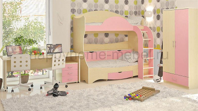 ДВУХЪЯРУСНАЯ КРОВАТЬ BAMBINI 5 + СТОЛ BSP + ТУМБА BT + ШКАФ BS2