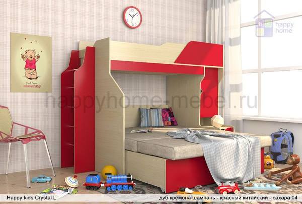 Двухъярусная кровать-чердак с диваном Happy kids Crystal L