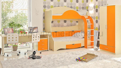 ДВУХЪЯРУСНАЯ КРОВАТЬ BAMBINI 5 + СТОЛ BSP + ТУМБА BT + ШКАФ BS2