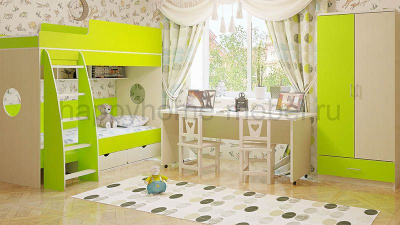 ДВУХЪЯРУСНАЯ КРОВАТЬ BAMBINI 7 + СТОЛ BSP + ШКАФ BS2