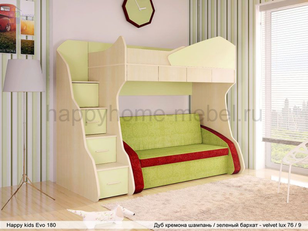 Кровать-чердак с диваном Happy kids Evo 180