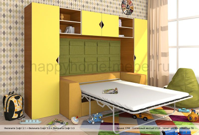 СТЕНКА С ДИВАНОМ ВНИЗУ FELICITA SOFT 3 MDF С КАРМАНАМИ, ПУФОМ И КОВРИКОМ