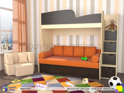 ДВУХЪЯРУСНАЯ КРОВАТЬ-ЧЕРДАК С ДИВАНОМ ОРБИТА SOFT 4 (ЕВРОКНИЖКА)