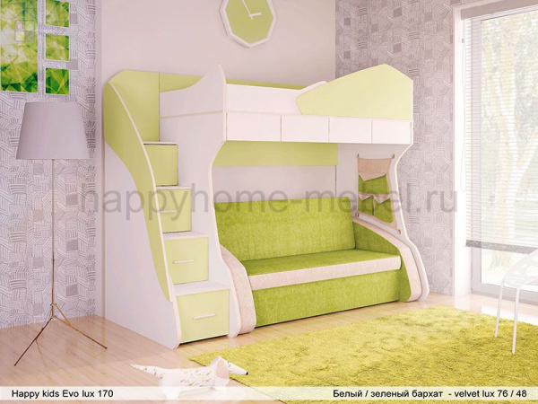 Кровать-чердак с диваном Happy kids Evo Lux 170
