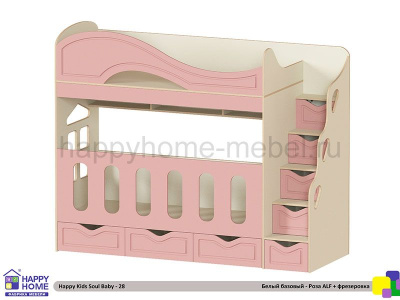 ДВУХЪЯРУСНАЯ КРОВАТЬ ДЛЯ ПОГОДОК HAPPY KIDS SOUL BABY-28 МДФ С ФРЕЗЕРОВКОЙ 180Х80