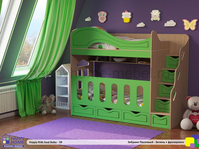 ДВУХЪЯРУСНАЯ КРОВАТЬ ДЛЯ ПОГОДОК HAPPY KIDS SOUL BABY-28 МДФ С ФРЕЗЕРОВКОЙ 180Х80