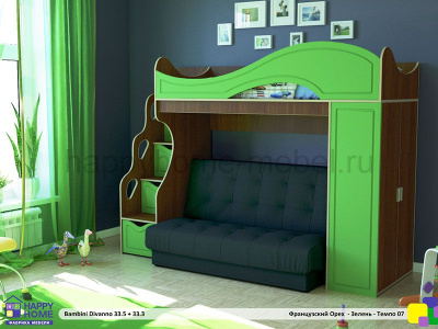 ДВУХЪЯРУСНАЯ КРОВАТЬ С ДИВАНОМ BAMBINI DIVANNO 33 MDF TEMPO