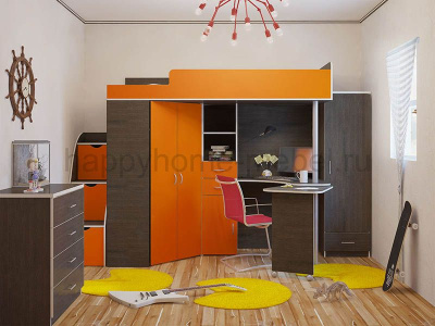 КРОВАТЬ-ЧЕРДАК BAMBINI 1 + ЛЕСТНИЦА BL + КОМОД BK-4 + ШКАФ BS1
