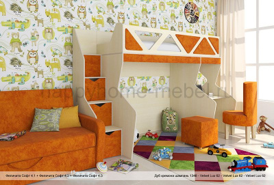 ДВУХЪЯРУСНАЯ КРОВАТЬ С ДИВАНОМ ВНИЗУ FELICITA SOFT 4 TEXTILE