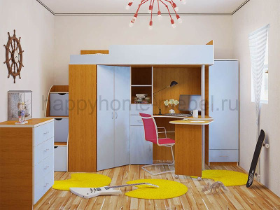 КРОВАТЬ-ЧЕРДАК BAMBINI 1 + ЛЕСТНИЦА BL + КОМОД BK-4 + ШКАФ BS1