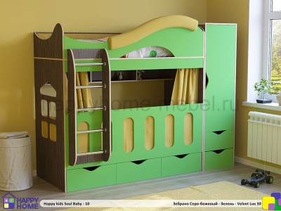 ДВУХЪЯРУСНАЯ КРОВАТЬ HAPPY KIDS SOUL BABY-10 МДФ 170Х80