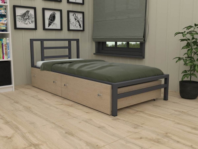 ОДНОСПАЛЬНАЯ МЕТАЛЛИЧЕСКАЯ КРОВАТЬ ТИТАН С ЯЩИКАМИ 90х190