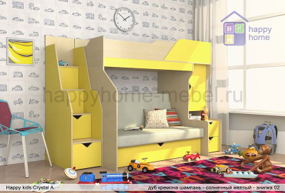 Двухъярусная кровать-чердак с диваном Happy kids Crystal A
