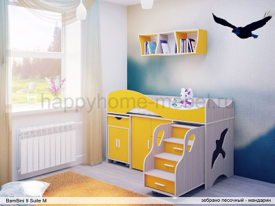 КРОВАТЬ-ЧЕРДАК BAMBINI 9 SUITE M (ЛЕСТНИЦА СПРАВА, КОРПУС ФРАНЦУЗСКИЙ ОРЕХ/ФАСАД ОРАНЖЕВЫЙ)