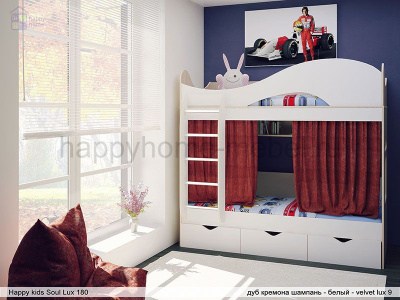 БЕЛАЯ ДВУХЪЯРУСНАЯ КРОВАТЬ HAPPY KIDS SOUL LUX 180Х80 СМ