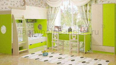 ДВУХЪЯРУСНАЯ КРОВАТЬ BAMBINI 7 + СТОЛ BSP + ШКАФ BS2