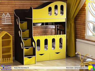 ДВУХЪЯРУСНАЯ КРОВАТЬ HAPPY KIDS SOUL BABY-32 120Х60
