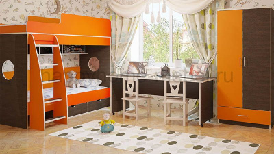 ДВУХЪЯРУСНАЯ КРОВАТЬ BAMBINI 7 + СТОЛ BSP + ШКАФ BS2