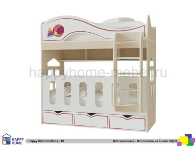 ДВУХЪЯРУСНАЯ КРОВАТЬ HAPPY KIDS SOUL BABY-18 180Х80