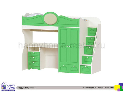 КРОВАТЬ - ЧЕРДАК С РАБОЧЕЙ ЗОНОЙ HAPPY KIDS ПРОВАНС 3