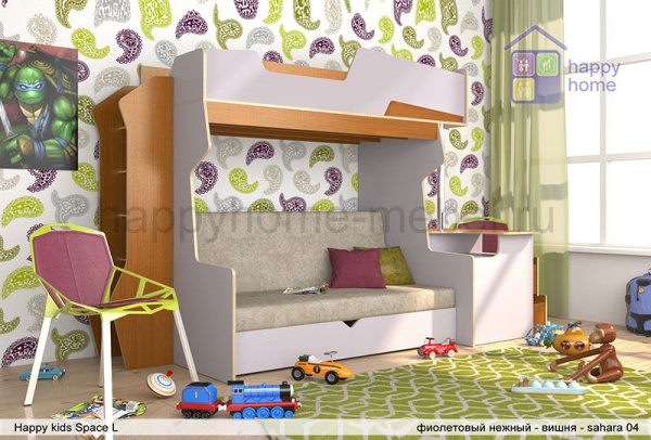 Двухъярусная кровать-чердак с диваном Happy kids Space L