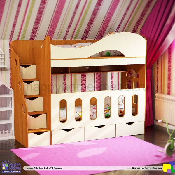 Двухъярусная кровать Happy kids Soul Baby-24 160х70 (Корпус - Вишня Оксфорд)
