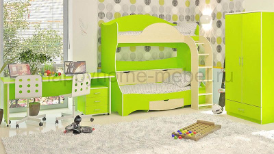 ДВУХЪЯРУСНАЯ КРОВАТЬ BAMBINI 5 + СТОЛ BSP + ТУМБА BT + ШКАФ BS2