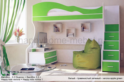 ДВУХЪЯРУСНАЯ КРОВАТЬ BAMBINI DIVANNO 3.2 + ТУМБА, ПУФ и ПОЛКИ
