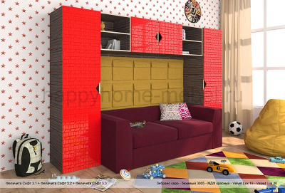 СТЕНКА С ДИВАНОМ ВНИЗУ FELICITA SOFT 3 MDF С КАРМАНАМИ, ПУФОМ И КОВРИКОМ