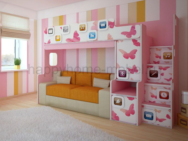 Двухъярусная кровать с диваном Felicita Trend D-3 для девочки