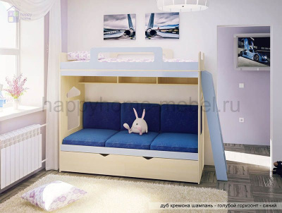 ДВУХЪЯРУСНАЯ КРОВАТЬ С ДИВАНОМ HAPPY KIDS SOFT - 2L