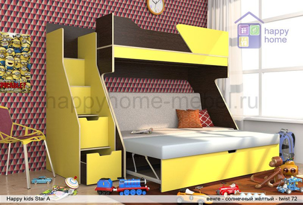 Двухъярусная кровать-чердак с диваном Happy kids Star A
