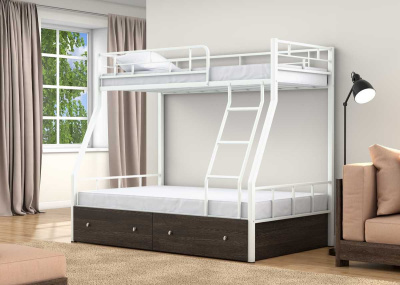 ДВУХЪЯРУСНАЯ МЕТАЛЛИЧЕСКАЯ КРОВАТЬ РАУТА С ЯЩИКАМИ