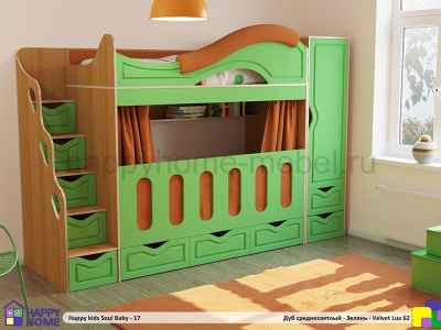 ДВУХЪЯРУСНАЯ КРОВАТЬ HAPPY KIDS SOUL BABY-17 МДФ 170Х80