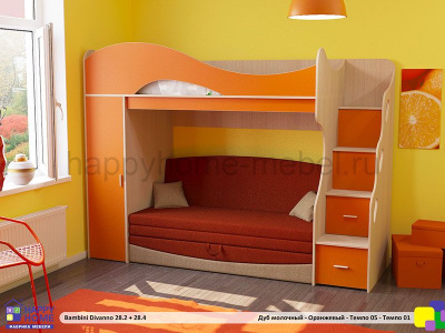 ДЕТСКАЯ ДВУХЪЯРУСНАЯ С ДИВАНОМ ВНИЗУ BAMBINI DIVANNO 28.4