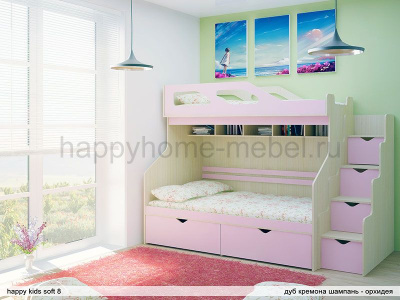 ДВУХЪЯРУСНАЯ КРОВАТЬ С ДИВАНОМ HAPPY KIDS SOFT - 8A