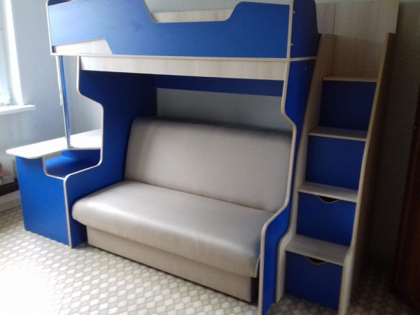 Двухъярусная кровать-чердак с диваном Happy kids Space A