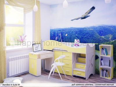 КРОВАТЬ-ЧЕРДАК BAMBINI 9 SUITE M (ЛЕСТНИЦА СПРАВА, КОРПУС ФРАНЦУЗСКИЙ ОРЕХ/ФАСАД ОРАНЖЕВЫЙ)